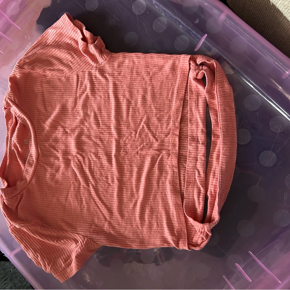 Pink Ribbed Short Sleeve Top